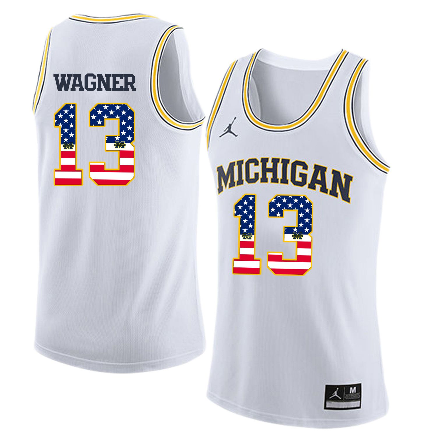 Men Jordan University of Michigan Basketball White #13 Wagner Flag Customized NCAA Jerseys